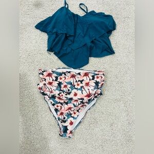 Floral Halter Bikini Top with Teal Bottoms
